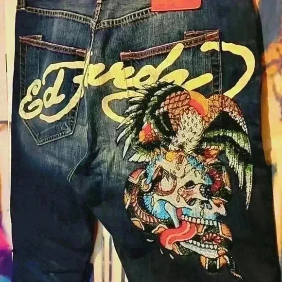 Ed Hardy 42x34 RARE 2009 Tattoo Skull and Eagle Beaded Vintage Classic Kool - Picture 8 of 14